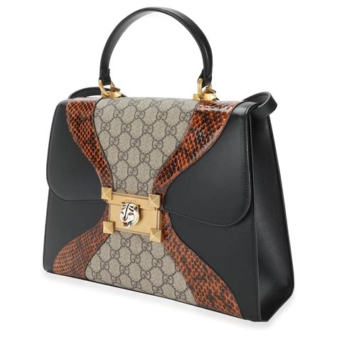 borsa gucci tessuto manico in pelle|GUCCI .